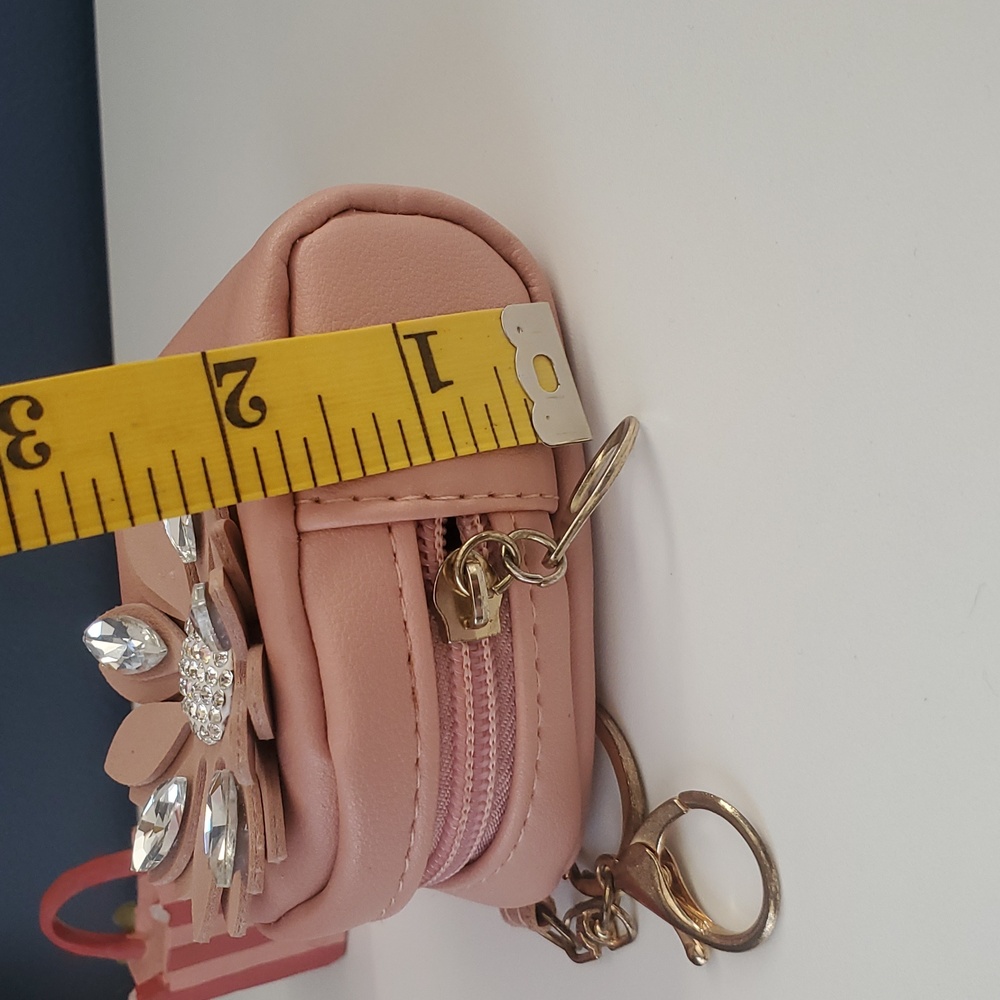 Pink Mini Backpack Keychain – Coin Purse Bag Charm w/ Rhinestone Flower - Picture 11 of 12